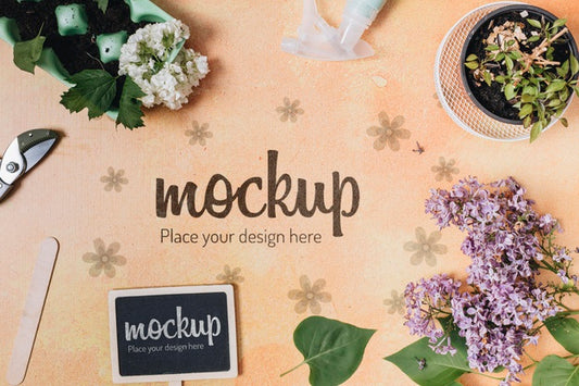 Free Flat Lay Background Mock-Up With Gardening Elements Psd