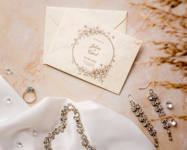Free Flat Lay Beautiful Arrangement Of Wedding Elements With Card Mock-Up Psd