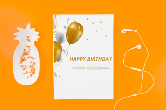 Free Flat Lay Birthday Card Mock-Up Psd