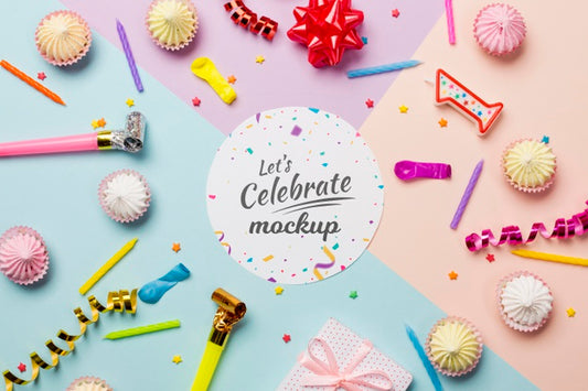 Free Flat Lay Birthday Concept With Cupcakes Psd