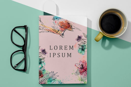Free Flat Lay Book Mock-Up With Glasses And Coffee Psd