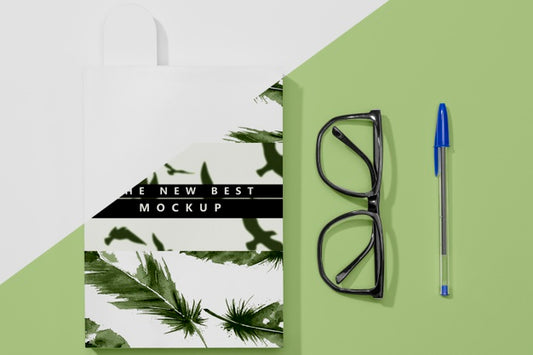 Free Flat Lay Book Mock-Up With Glasses And Pen Psd