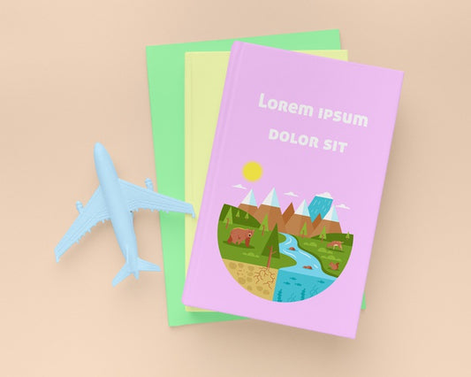 Free Flat Lay Books With Blue Plane Psd