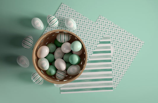Free Flat Lay Bowl With Painted Eggs For Easter Psd
