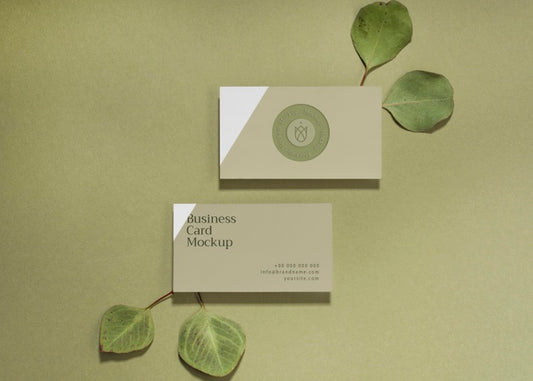 Free Flat Lay Business Cards With Leaves Psd
