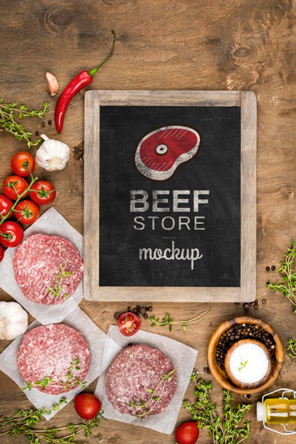 Free Flat Lay Butcher Shop With Burgers Meat Psd