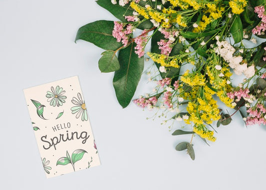 Free Flat Lay Card Mockup With Spring Concept Psd