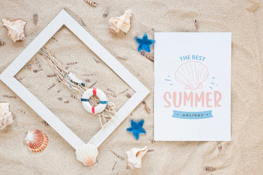 Free Flat Lay Card Or Paper Mockup With Summer Elements Psd