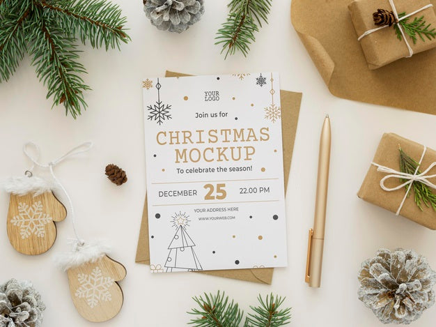 Free Flat Lay Christmas Eve Elements Arrangement Mock-Up Psd