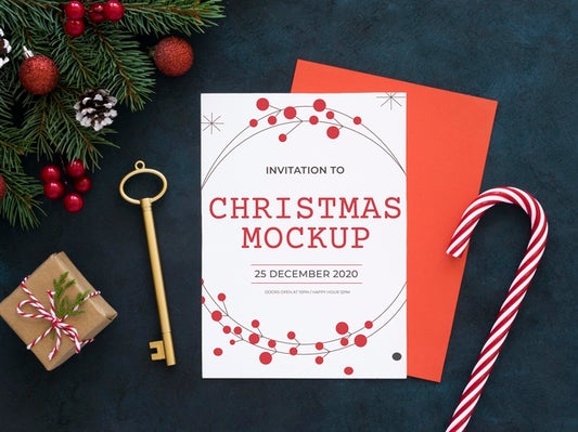 Free Flat Lay Christmas Eve Elements Composition Mock-Up Psd