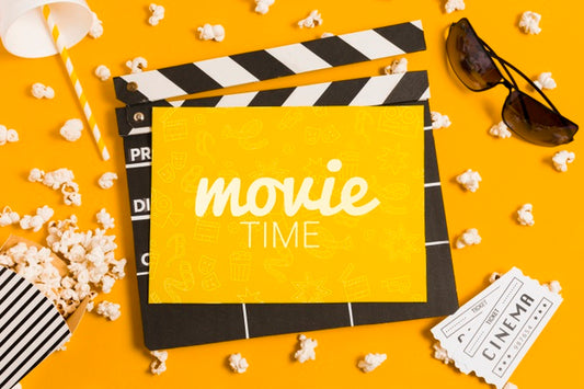 Free Flat Lay Cinema Composition With Card Mock-Up Psd