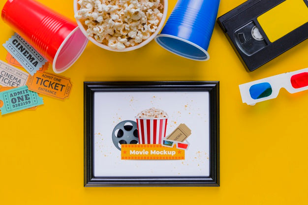 Free Flat Lay Cinema Concept With Popcorn Psd