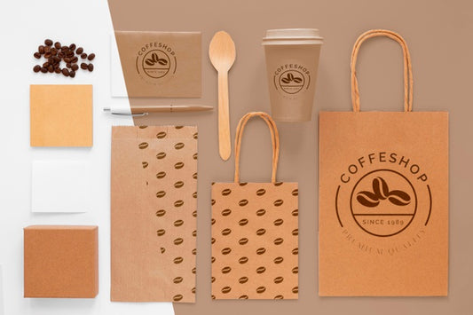 Free Flat Lay Coffee Beans And Branding Items Psd