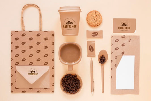Free Flat Lay Coffee Branding Concept With Beans Psd