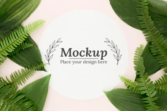 Free Flat Lay Composition Of Green Leaves With Mock-Up Psd