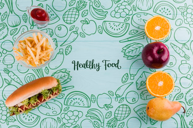 Free Flat Lay Composition Of Healthy And Unhealthy Food Psd
