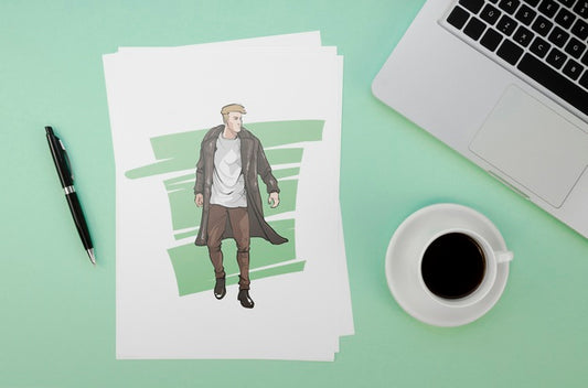 Free Flat Lay Composition With Card Mock-Up On Green Background Psd
