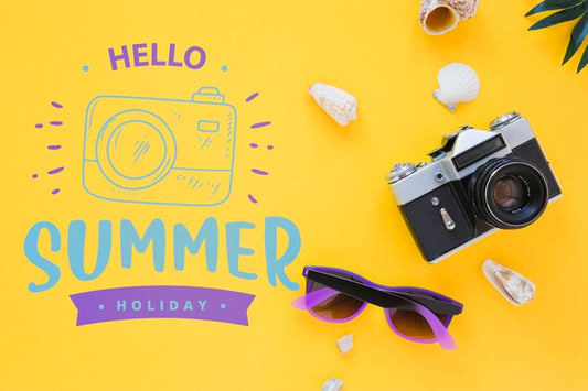 Free Flat Lay Copyspace Mockup With Summer Elements Psd