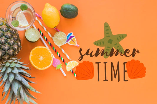 Free Flat Lay Copyspace Mockup With Summer Elements Psd