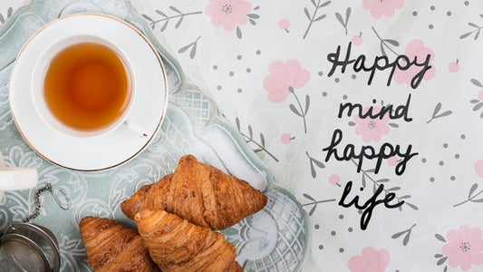Free Flat Lay Croissants And Cup Of Tea Psd