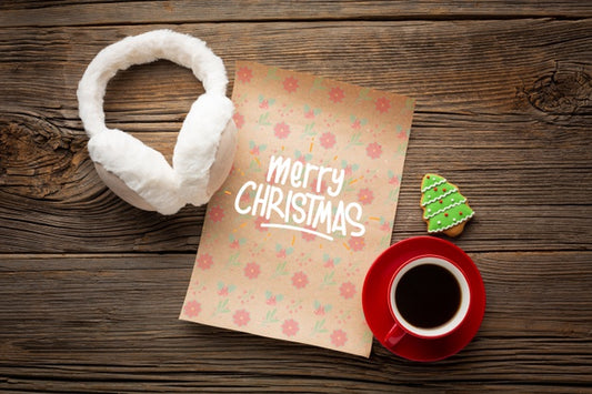 Free Flat Lay Cup Of Coffee With Merry Christmas Letter Psd