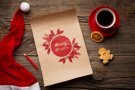 Free Flat Lay Cup Of Coffee With Santa'S Hat Psd