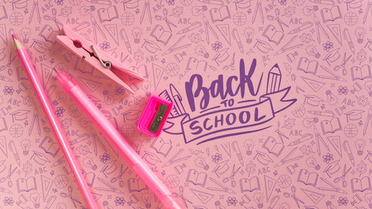 Free Flat Lay Decoration With Pink School Supplies Psd