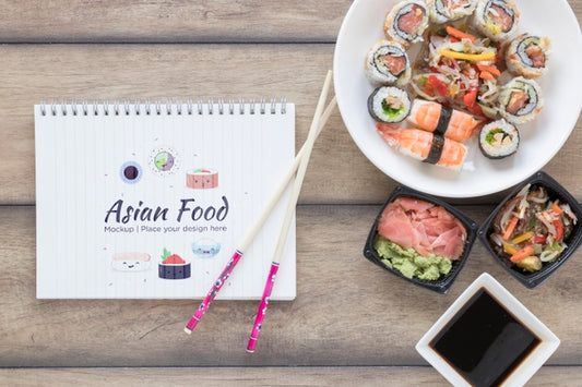 Free Flat Lay Delicious Asian Food Concept Psd