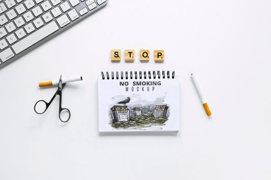 Free Flat Lay Desk Arrangement With Cigarettes Psd