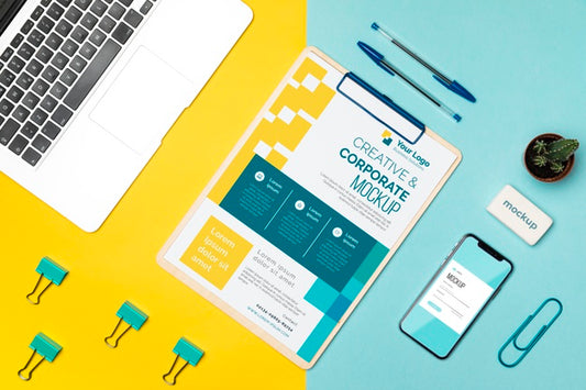 Free Flat Lay Desk Items And Laptop Psd