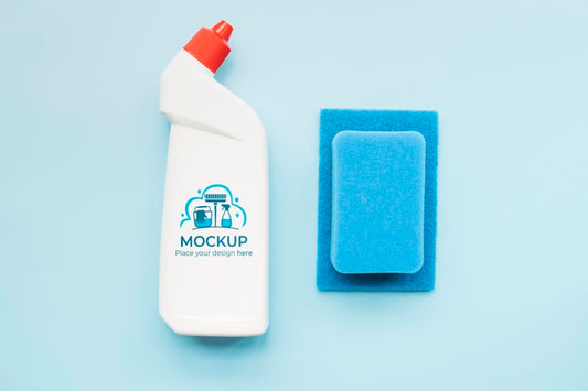 Free Flat Lay Detergent Bottle And Sponge Psd