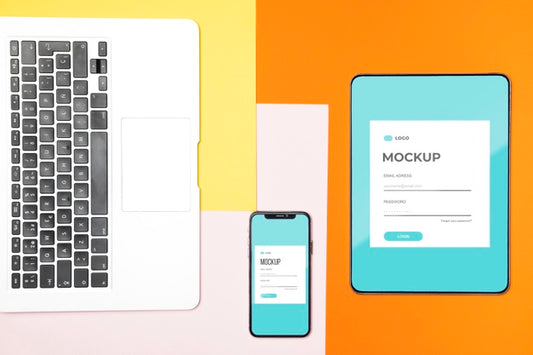 Free Flat Lay Digital Tablet And Mobile Phone Mock-Up Psd
