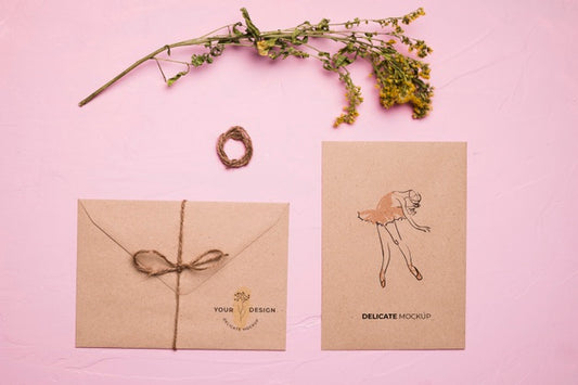Free Flat Lay Envelope With Ballerina Psd