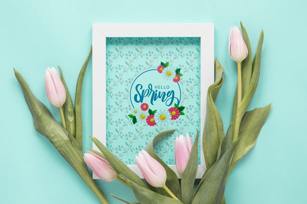 Free Flat Lay Frame Mockup For Spring Psd