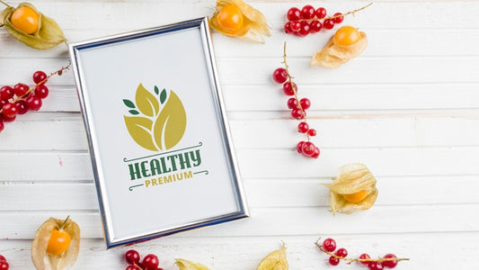 Free Flat Lay Frame Mockup With Healthy Food Concept Psd