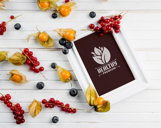 Free Flat Lay Frame Mockup With Healthy Food Concept Psd