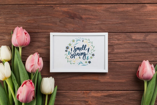 Free Flat Lay Frame Mockup With Spring Concept Psd
