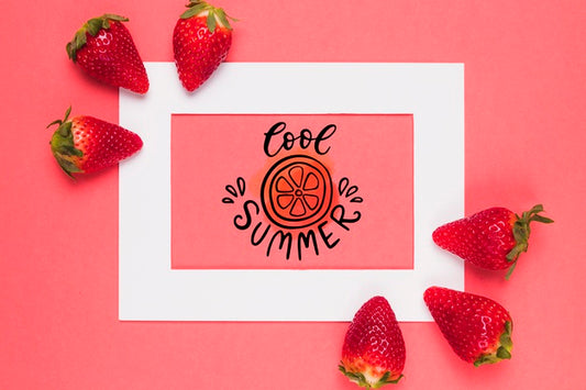 Free Flat Lay Frame Mockup With Strawberries Psd