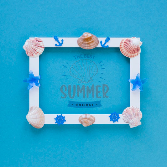 Free Flat Lay Frame Mockup With Summer Elements Psd
