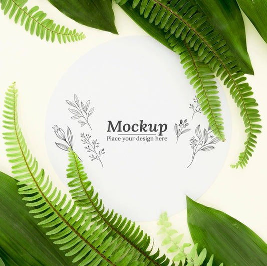 Free Flat Lay Green Leaves Arrangement With Mock-Up Psd