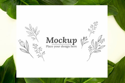 Free Flat Lay Green Leaves Assortment With Mock-Up Psd