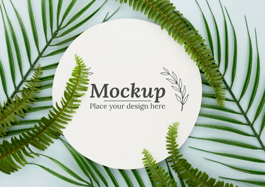 Free Flat Lay Green Leaves Composition With Mock-Up Psd