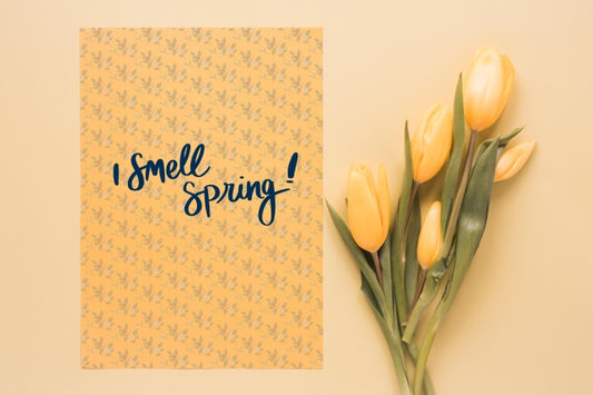 Free Flat Lay Greeting Card Mockup For Spring Psd