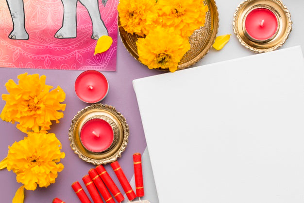 Free Flat Lay Happy Diwali Festival Mock-Up Copy Space Psd