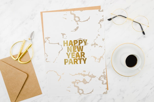 Free Flat Lay Happy New Year Card Mock-Up Psd