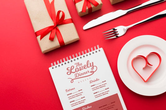 Free Flat Lay Heart Shape With Presents Psd