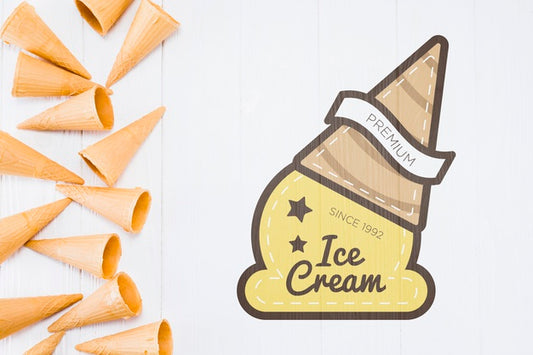 Free Flat Lay Ice Cream Cone Mockup With Copyspace Psd