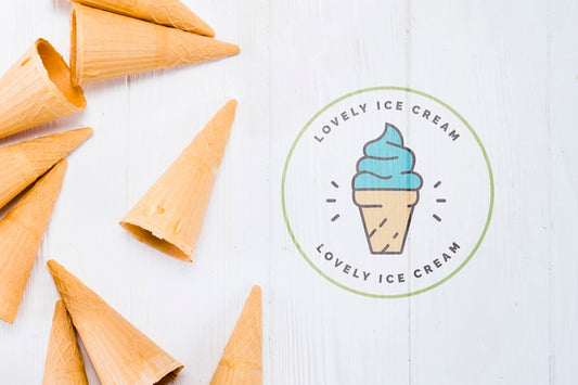 Free Flat Lay Ice Cream Cone Mockup With Copyspace Psd