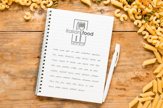Free Flat Lay Italian Food Notebook Mock-Up Psd