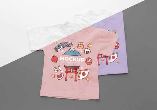 Free Flat Lay Japanese T-Shirt Mock-Up Composition Psd